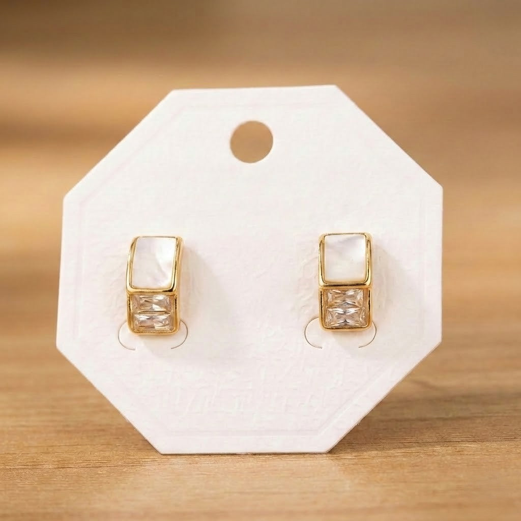 Gold-Plated Zirconia Peal Inlay Studs