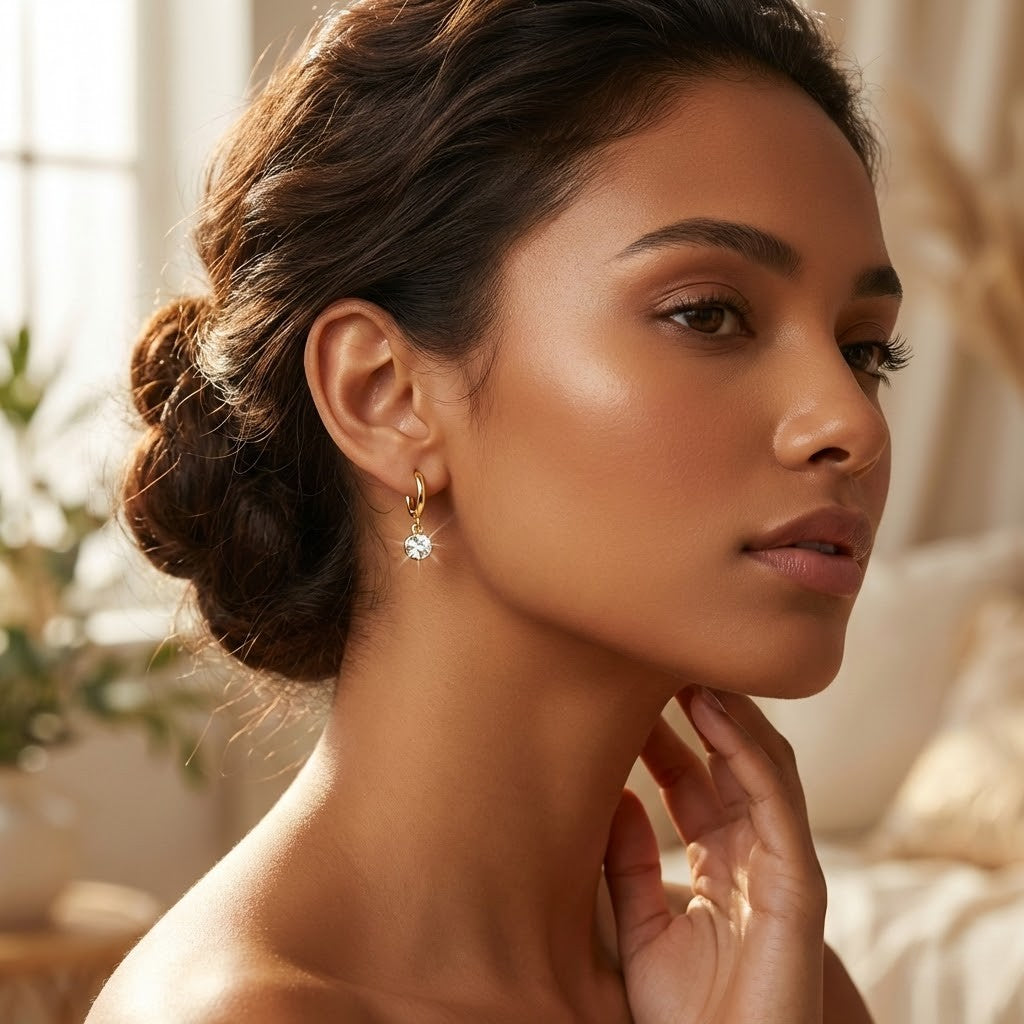 Gold-Plated Zirconia Drop Huggy Hoop Earrings