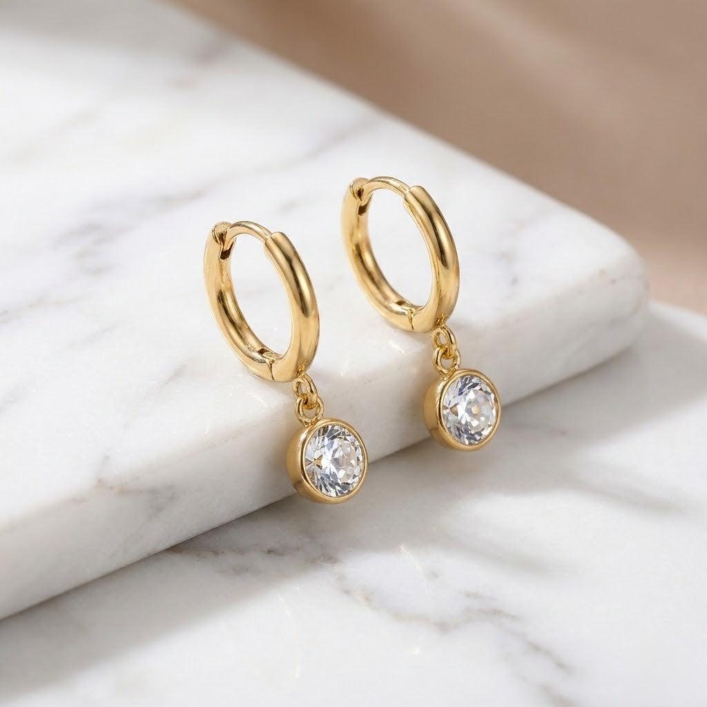Gold-Plated Zirconia Drop Huggy Hoop Earrings
