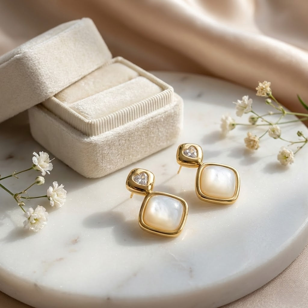 Heart Zirconia Pearl Drop Earrings